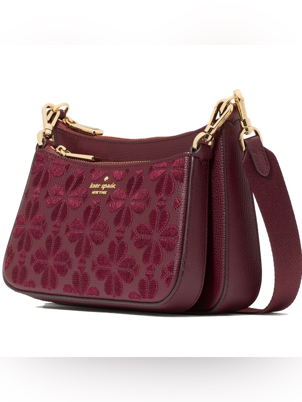 NWT-Kate Spade-Duet Small Crossbody-Spade Flower ♠️ Embroidered-Dark Merlot-$379 - Picture 11 of 14